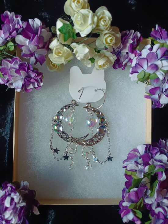 Dangling Moon Earrings - iridescent magic